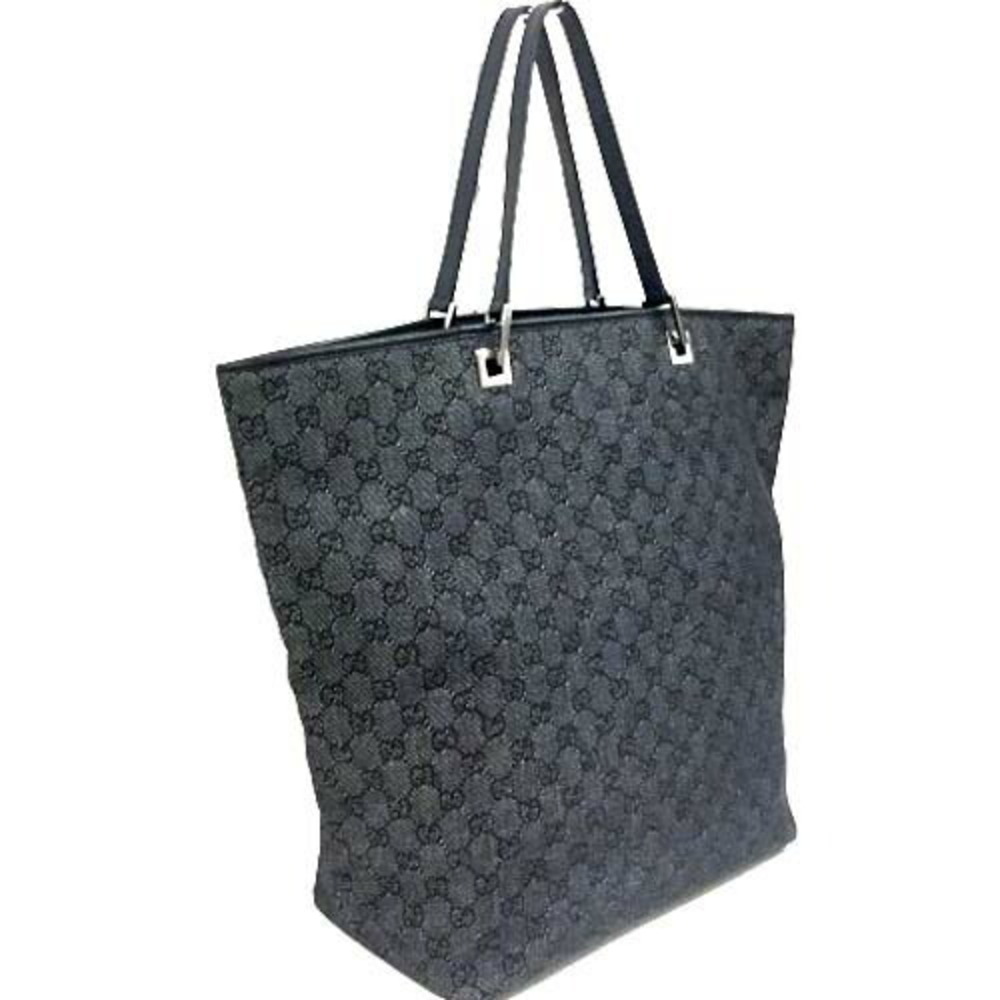 Gucci GG Canvas Tote Bag Shoulder Leather Handle Black